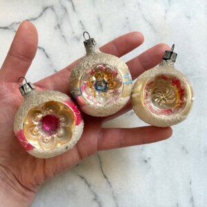 Vintage Glass Ball Indents Christmas Ornaments S / 3 Sugared